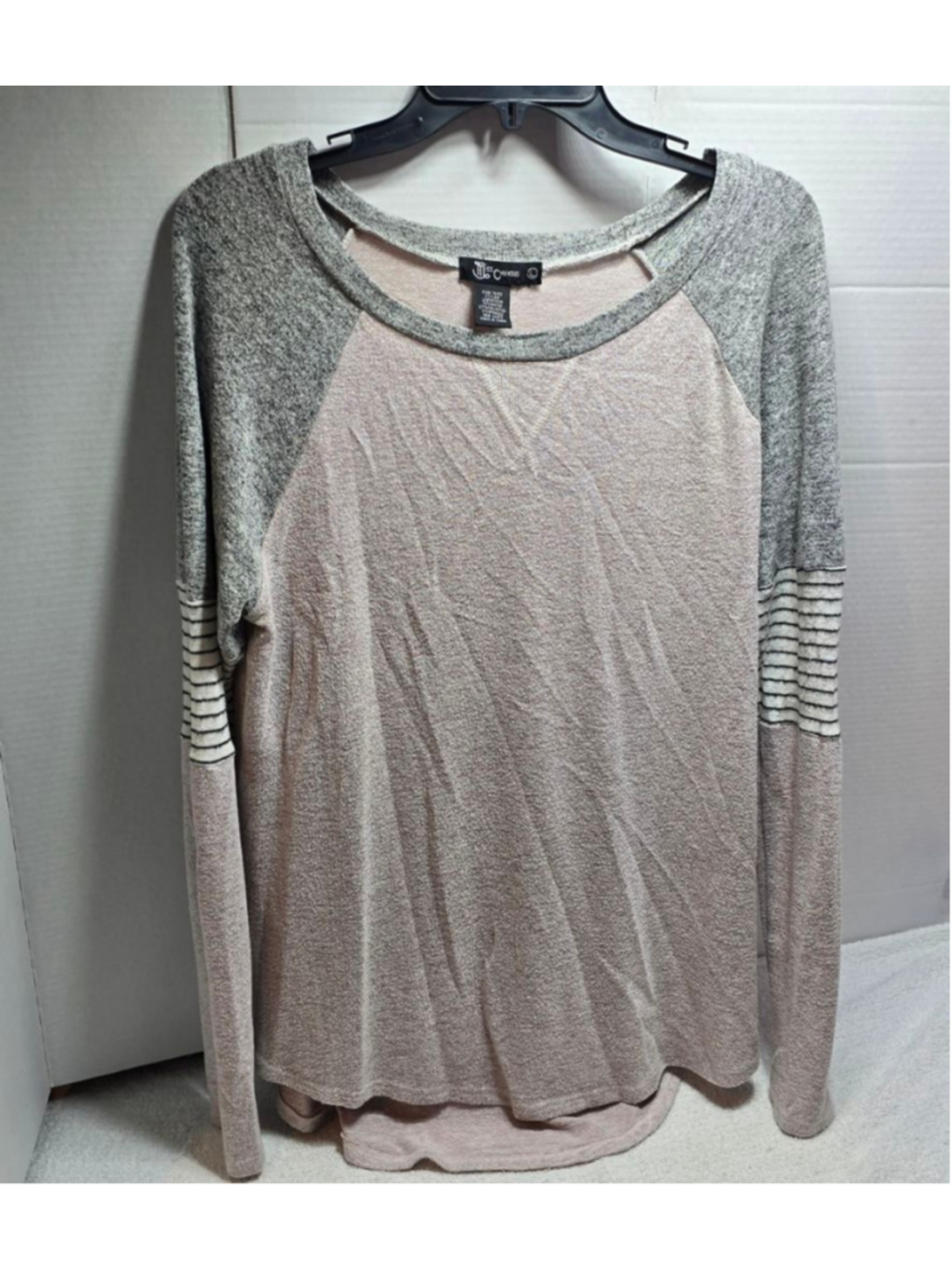 Women's Miss Chievous Long Sleeve Tee L Pink Gray Striped